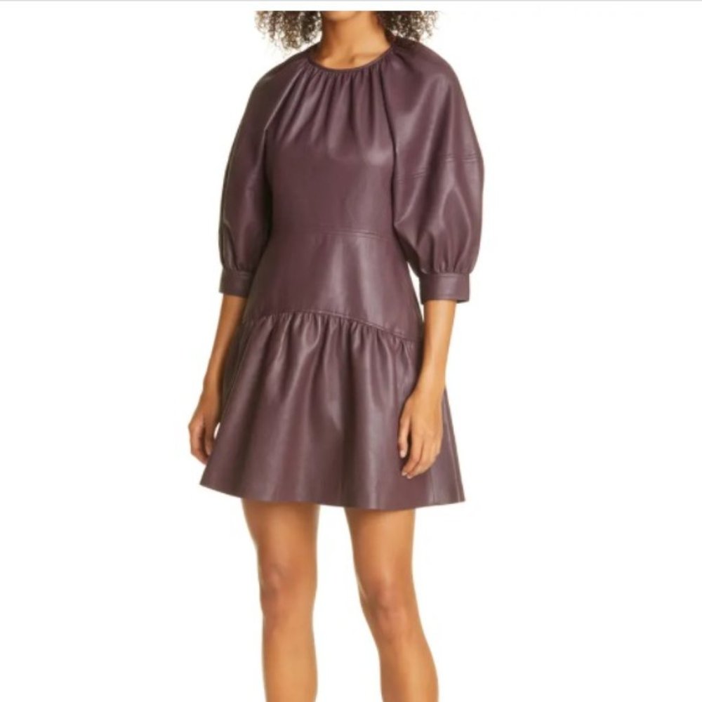 REBECCA TAYLOR Faux Leather Puff Sleeve Dress